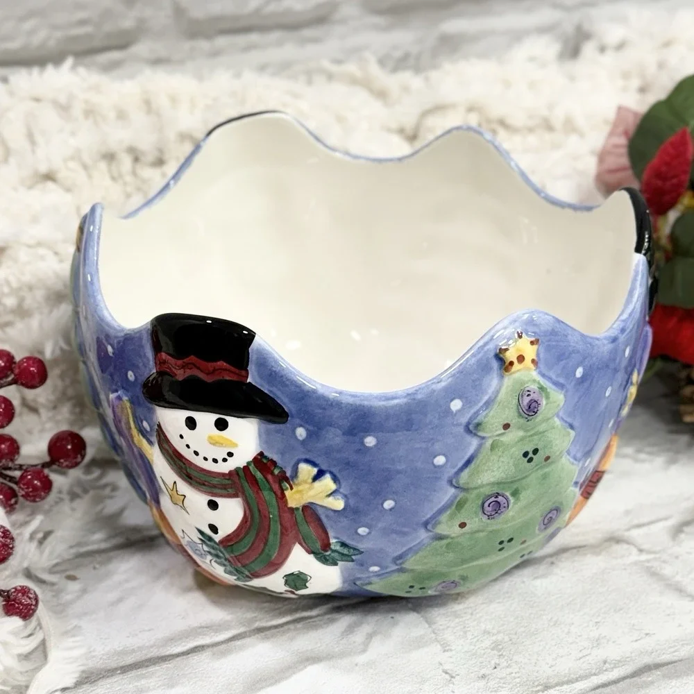 Sango The Sweet Shoppe Christmas Holiday Snowman Centerpiece Bowl By Sue Zipkin